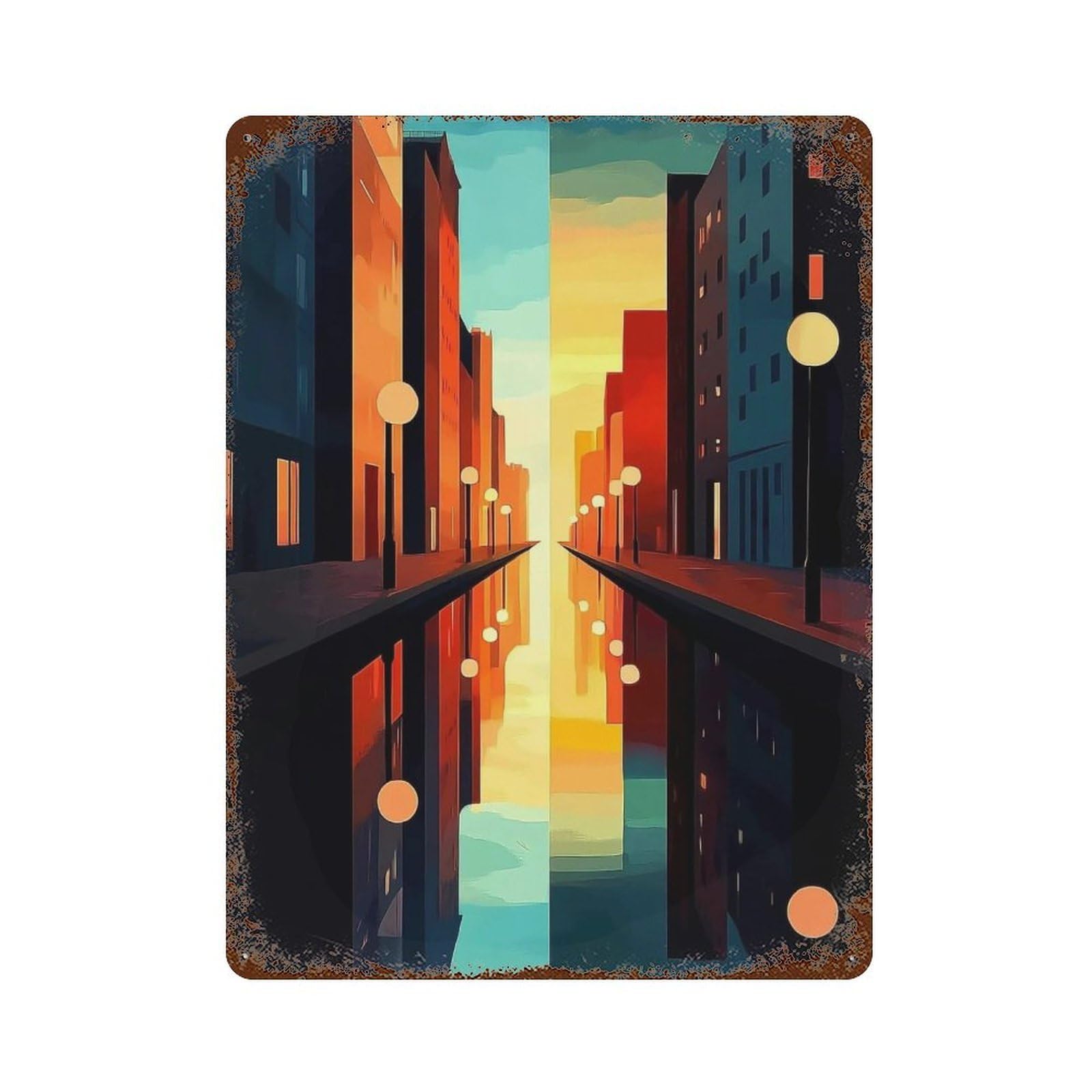 WIHYRTUI Minimal Angular Split Horizon Reflected Urban Layout 01 Wall Retro Iron Metal Tin Sign Vintage Art Poster Modern Home Cofffee Club Art Bar Shop Decor Style 40x30cm