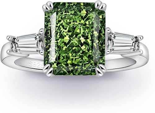 PHNIBIRD Anillos de diamantes falsos de 4 quilates para mujer, plata de ley 925, rojo, amarillo, morado, verde, blanco, circonita cúbica, anillo de