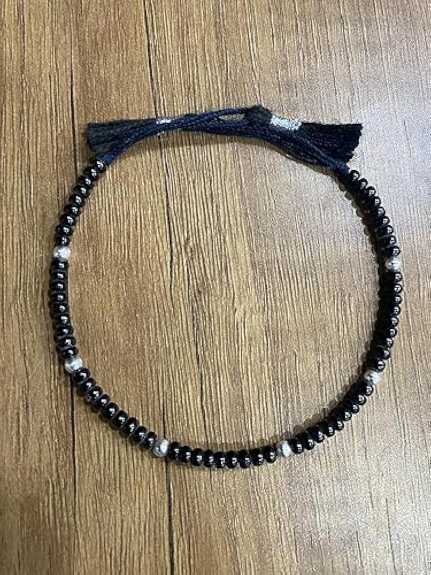Women's 925 Sterling Silver 6 Ball Black Thread Nazariya Anklet