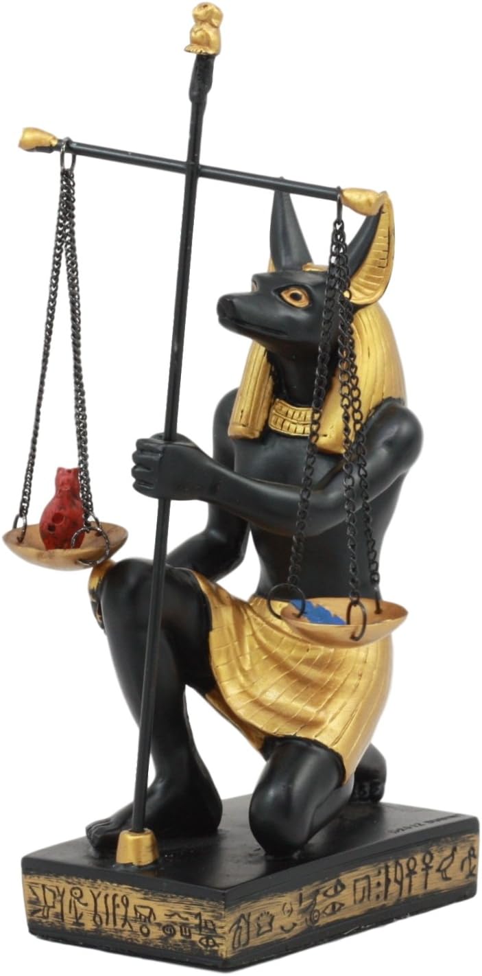 Ebros Gift Ancient Egyptian Anubis God of the Afterlife Kneeling Statue with Scales of Justice, Dark