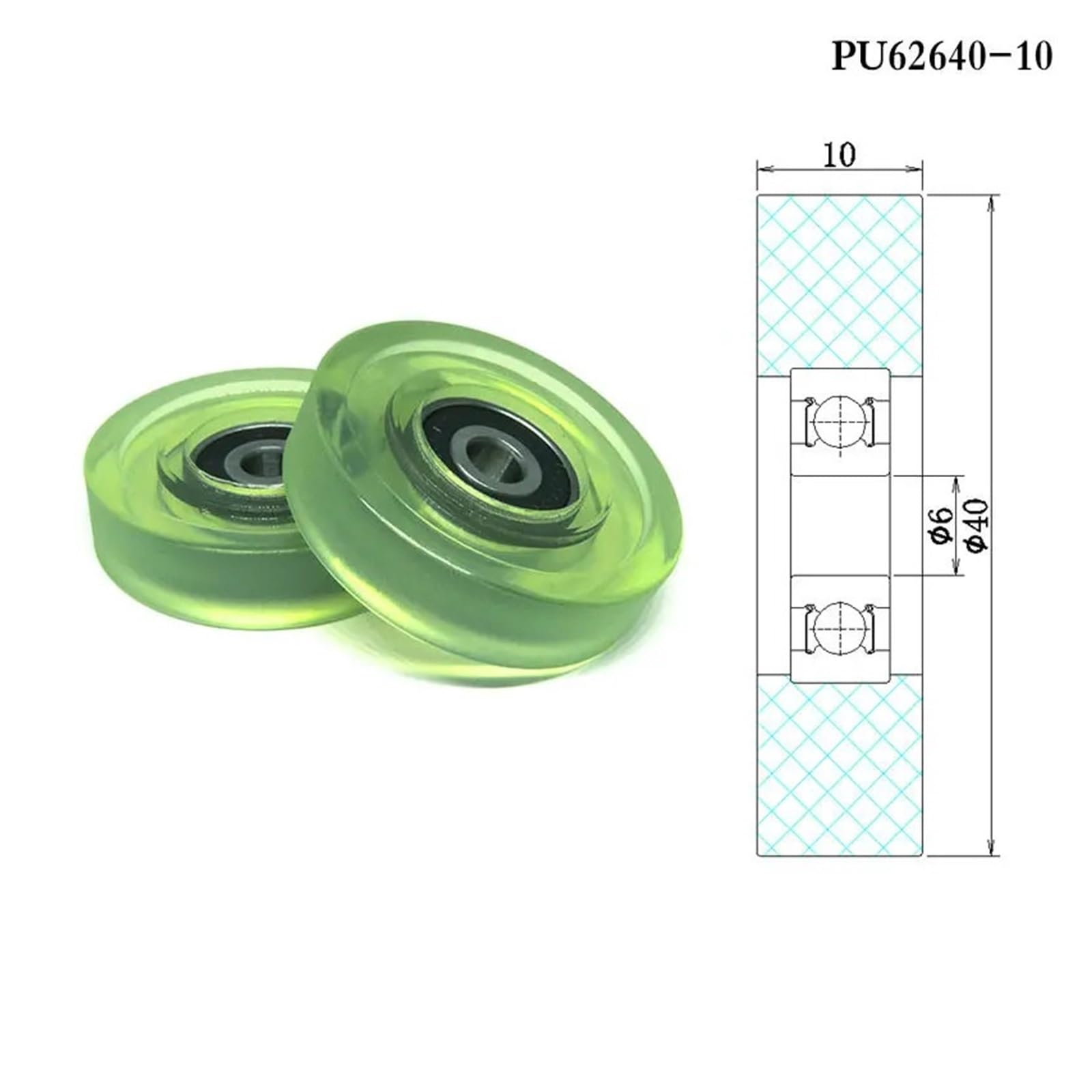 Lot de 5 rouleaux enduits de polyuréthane 6 x 40 x 10 avec roulement 626RS PU62640-10 40 mm de diamètre, trou de 6 mm, poulie de guidage plat en polyuréthane 6 x 40 10