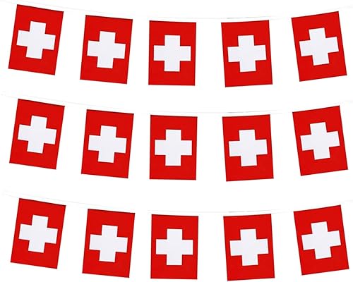 Bandera suiza, bandera suiza, pequeña cadena de banderas suizas, mini banderas suizas, utilizada para fiestas, escuela, eventos deportivos,