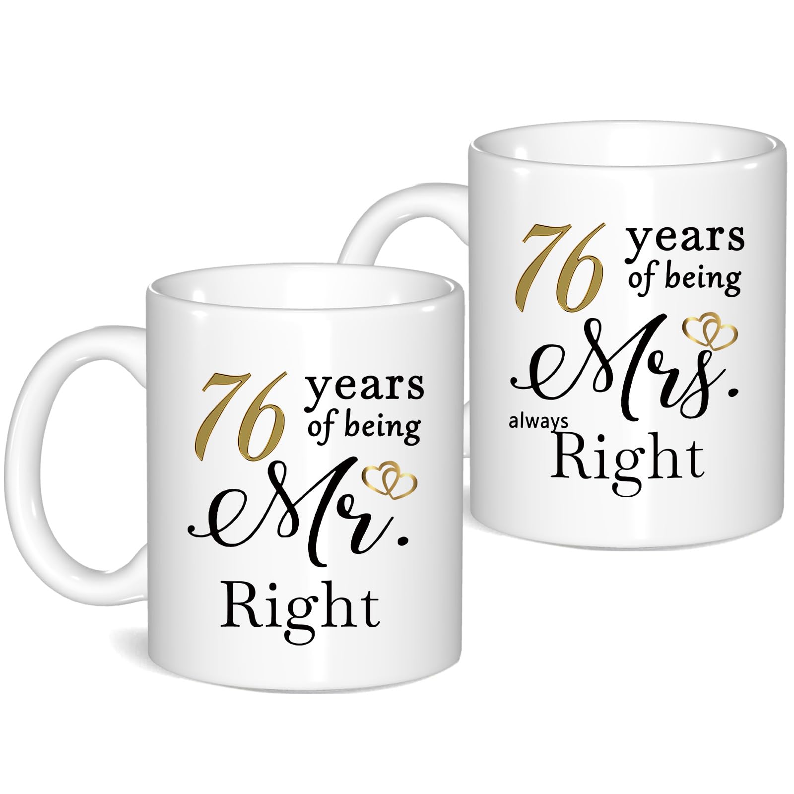 JOUWUI 76 Year Anniversary Coffee Mugs Set of 2, 76th Anniversary Wedding Gifts for Wife Husband Parents Grandparents Men Women Him Her, 76 Year Valentines Engagement Couple Cups — image 1