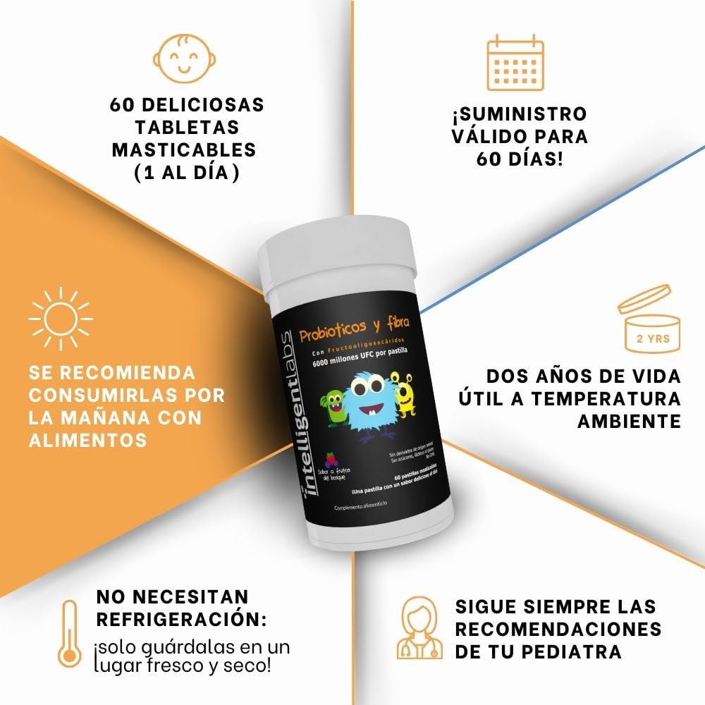 Intelligent Labs Pack 2-en-1: Probióticos Adultos (50 Mil Millones UFC) y Niños (6 Mil Millones UFC). Con Prebióticos, 60 Porciones. Suministro para 60 Días. Refuerzo de la Flora Intestinal. (189 cara