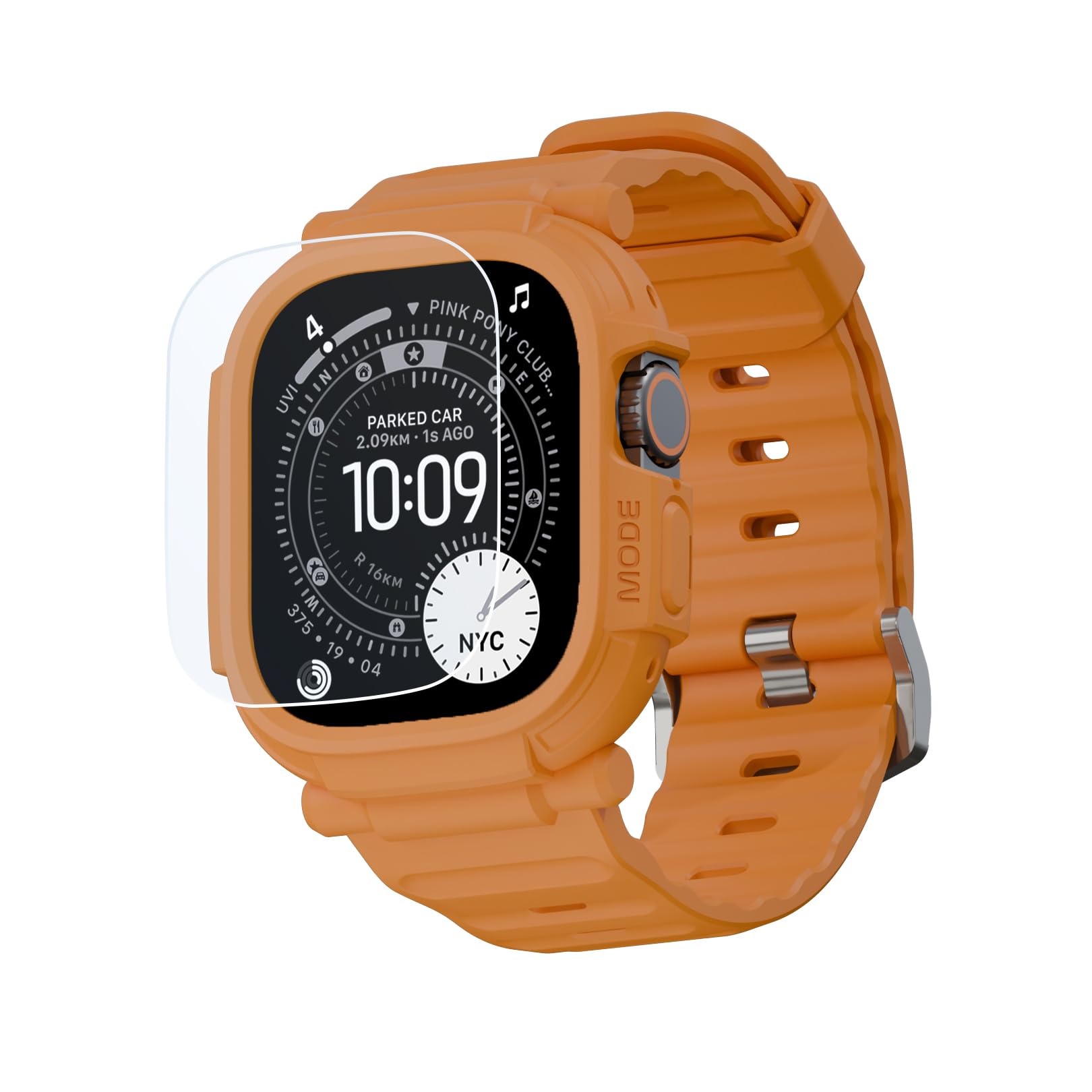 elkson Quattro Pro Series Coque de Protection Durable et résistante aux Chocs pour Apple Watch Ultra 2/1-49 mm - en Verre trempé - Orange