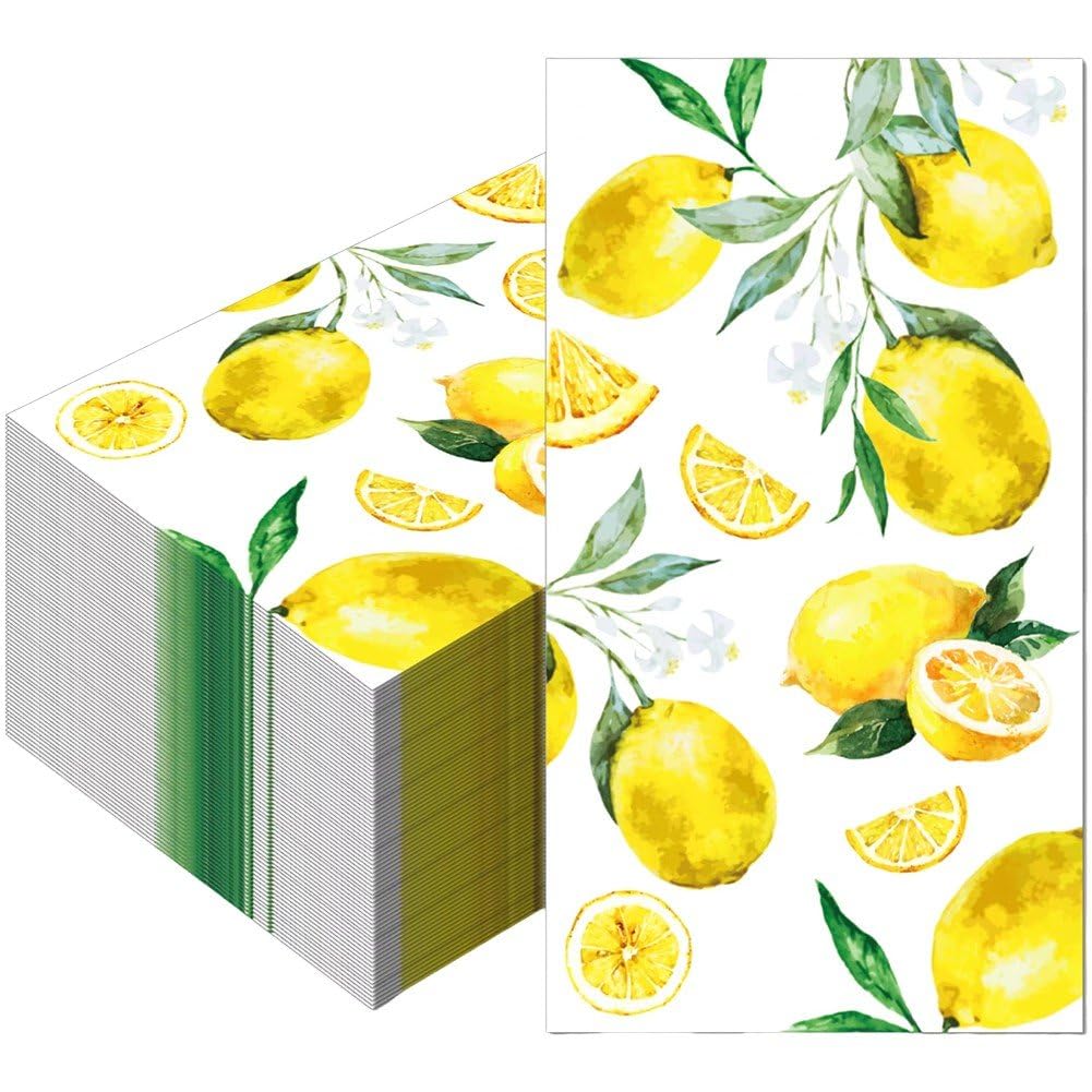 Sanfly As Shown Lemon Paper Napkins Serviette, 100Pcs Disposable Tropical Themed Party Napkins Lemon Tableware Tissue Paper For Home Supplies