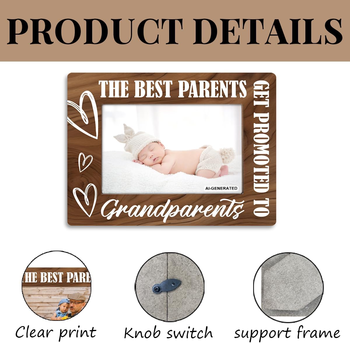 Grandparents Picture Frame – The Best Parents Get Promoted to Grandparents Wood Photo Frame, New Grandparent Gift, Pregnancy Announcement Gift for Grandma and Grandpa, Fits 4x6 Photo image 3