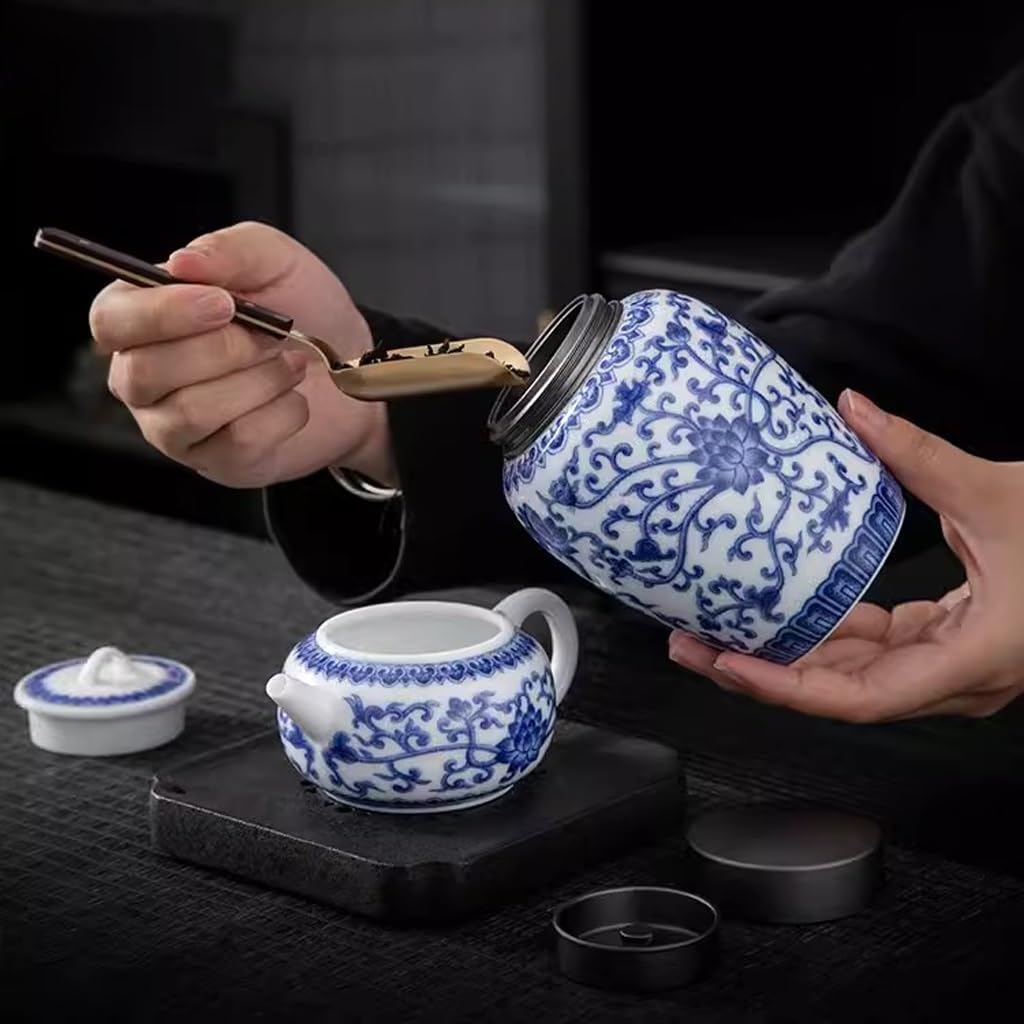 LYGSWDB Zuckerdose, chinesische Retro-Teedosen aus blauem und weißem Porzellan, Haushaltskeramik-Teedosen, versiegelte Aufbewahrungsbox, Teeaufbewahrung, Teedosen, Teekanister