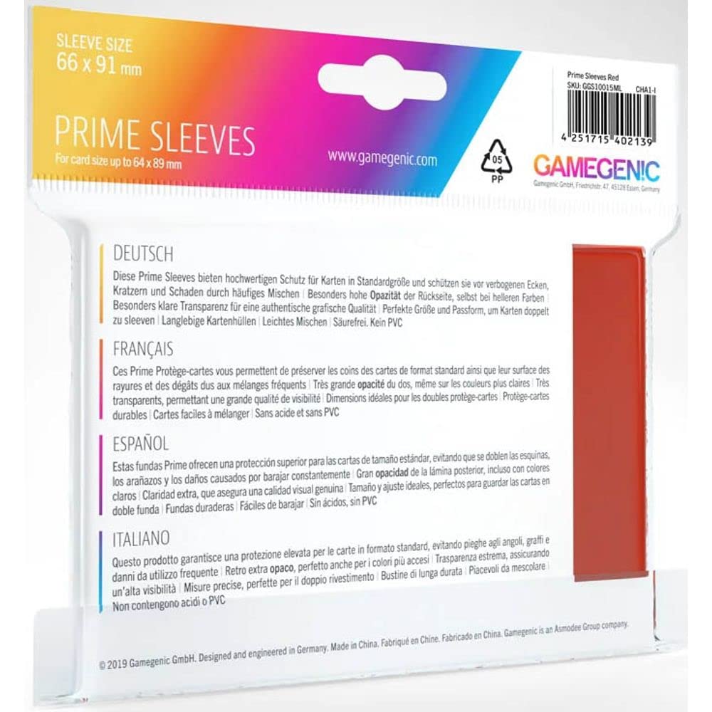 Gamegenic, GGS11015ML Prime SleevesCard Deck Holde, Red, 100 Pack - 2