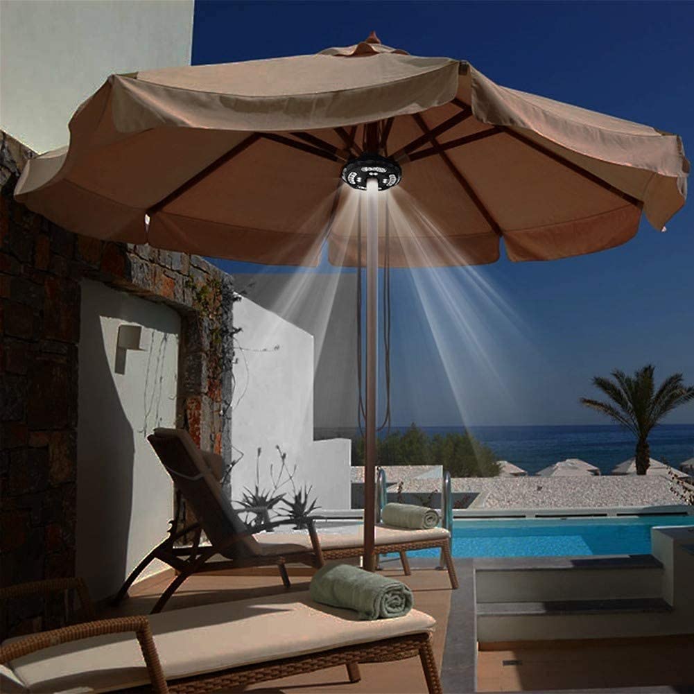 Lámpara para Sombrilla de Patio Luces Sombrilla Luz de sombrilla de patio Luz impermeable inalámbrica con 3 modos de nivel USB recargable 28 LED Parasol Mate para tiendas de campaña al aire libre U