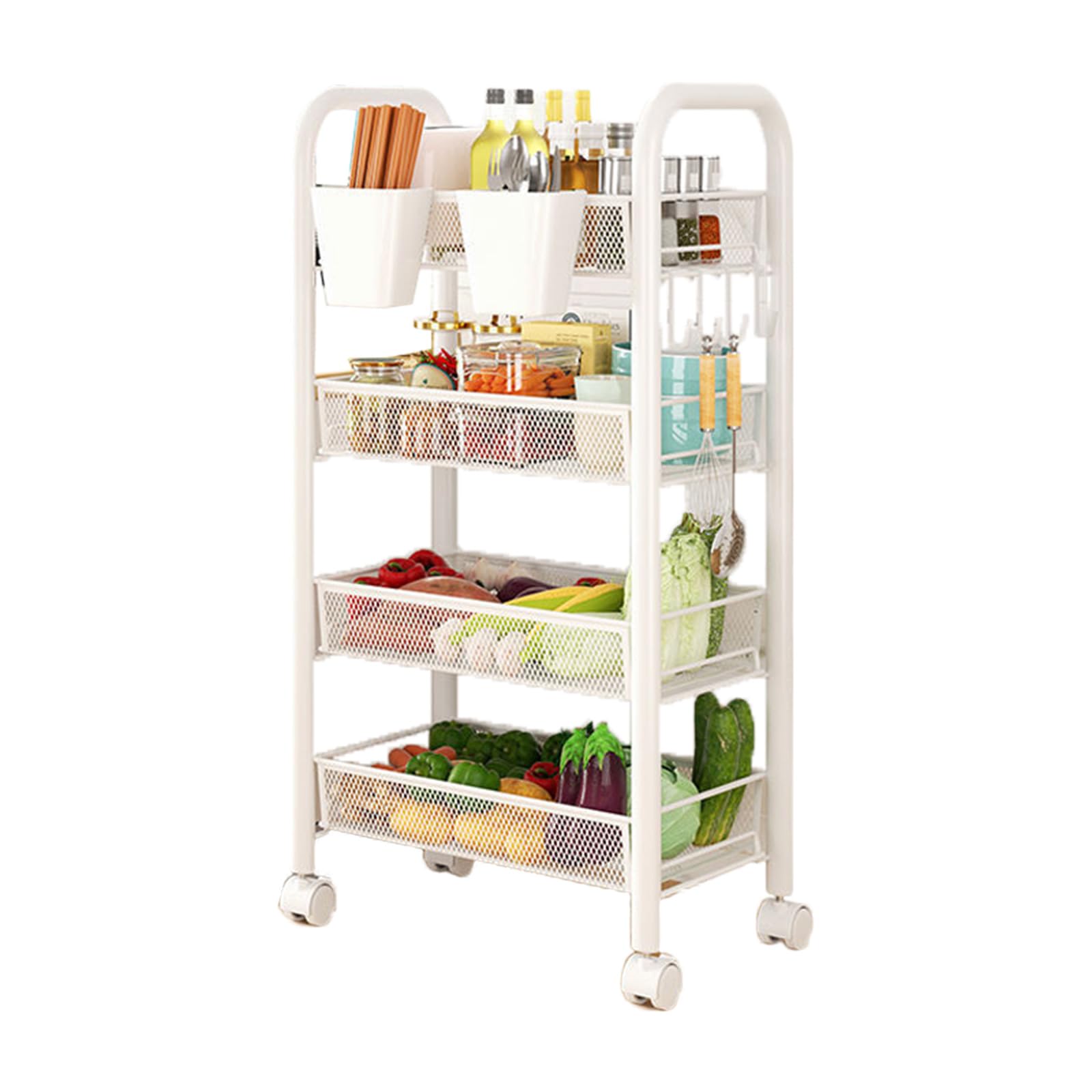 Carrito de almacenamiento para cocina móvil con cestas de alambre multiusos
