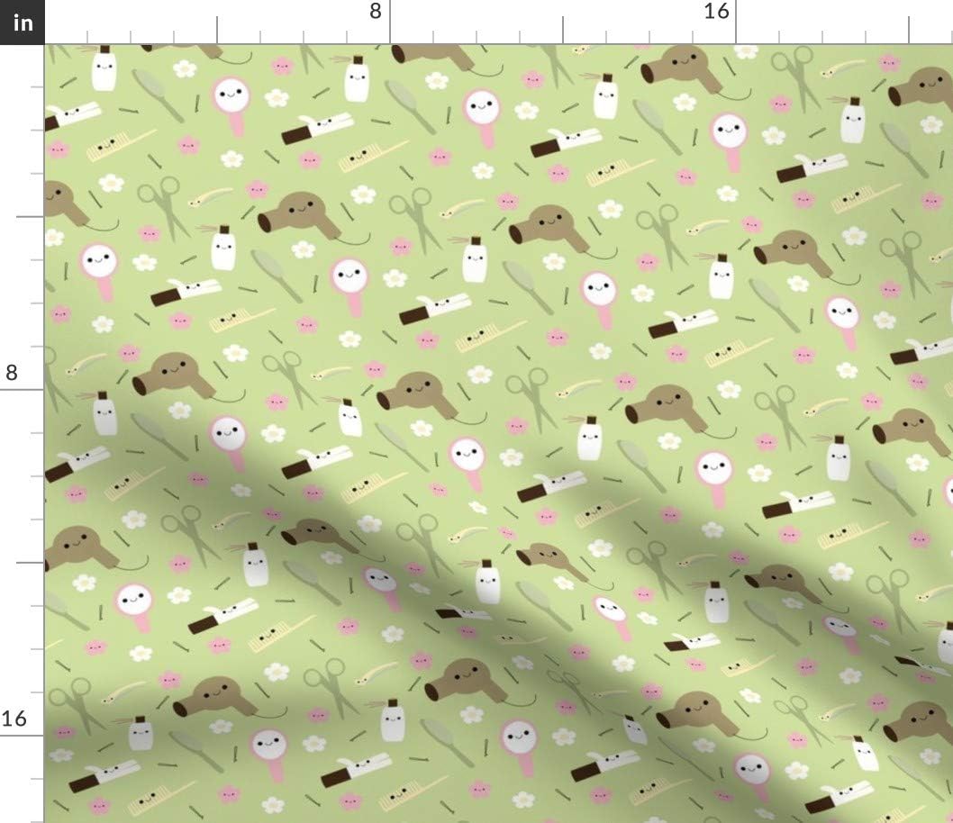 Spoonflower Fabric - Hair Stylist Light Green Beauty Salon Pins Printed on Petal Signature Cotton Fabric by The Yard - Sewing Quilting Apparel Crafts Decor