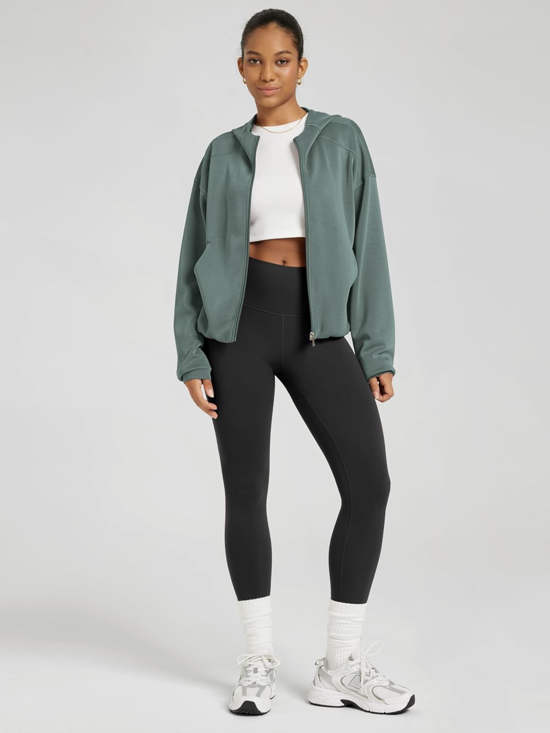 ODODOS Women's Modal Soft Full Zip Hoodie Gathered Hem Long Sleeve Casual Oufit Hooded Jacket with Pockets - Image 5