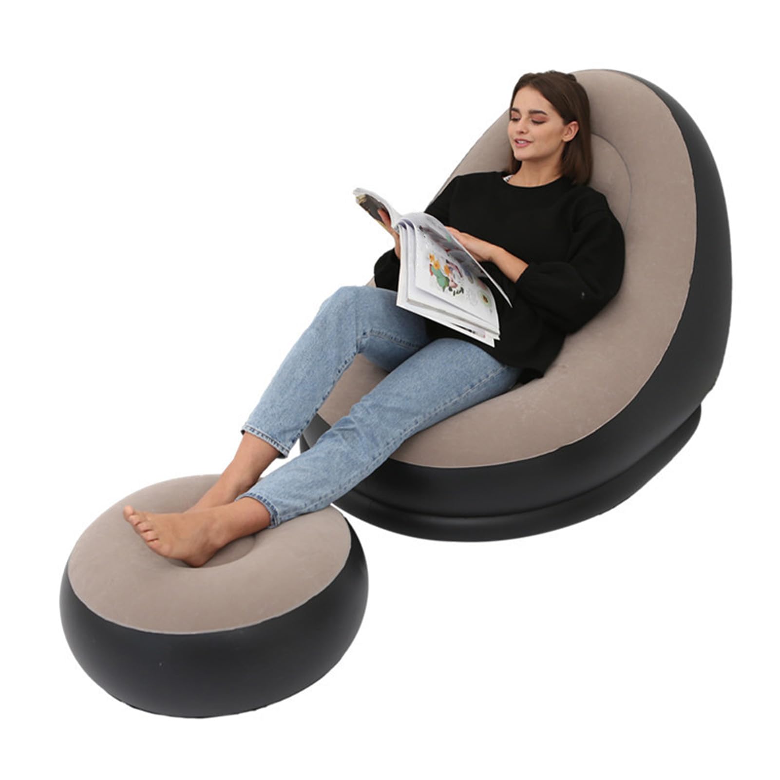 Sedia Gonfiabile Air Chaise Lounge con Pouf per Giochi da Campeggio, Pausa Pranzo e Feste in Giardino - Goditi il Sole (Caffè)