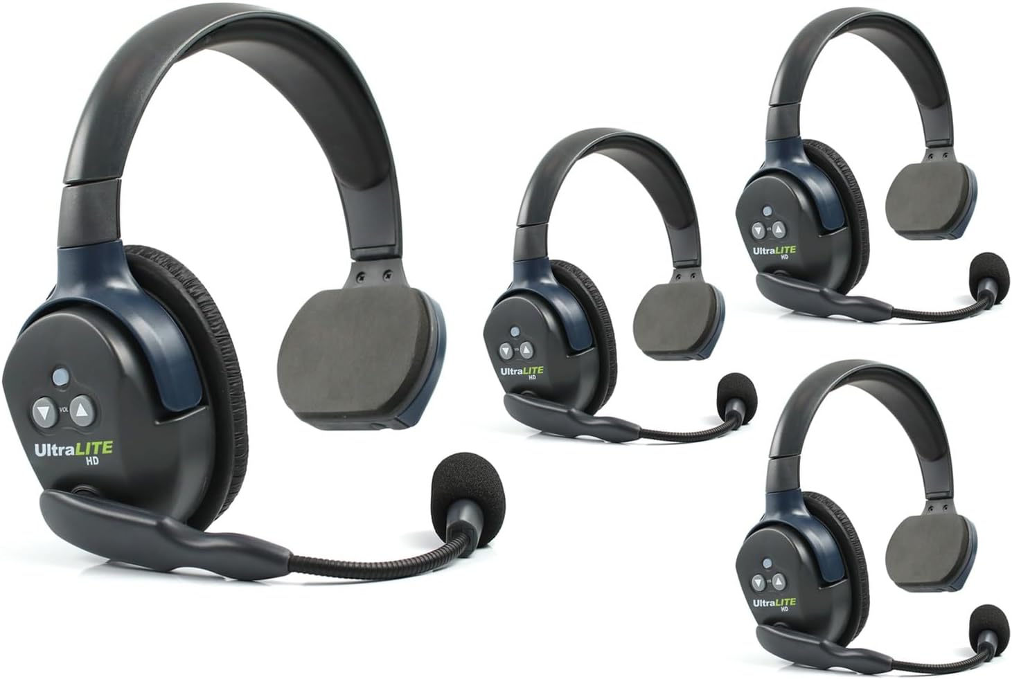 Eartec UL4S Ultralite Full Duplex Wireless Headset Communication for 4 Users - 4 Single Ear Headsets with Four (4) Additional Batteries and SolidSignal Cleaning Wipes Bundle
