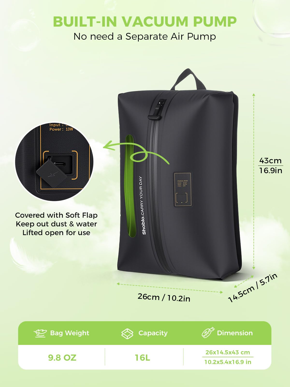 Sacchetti sottovuoto da viaggio, confezione da 1 sacchetto salvaspazio con pompa per vuoto integrata, sacchetti riutilizzabili a compressione per bagagli/campeggio/casa (striscia gialla