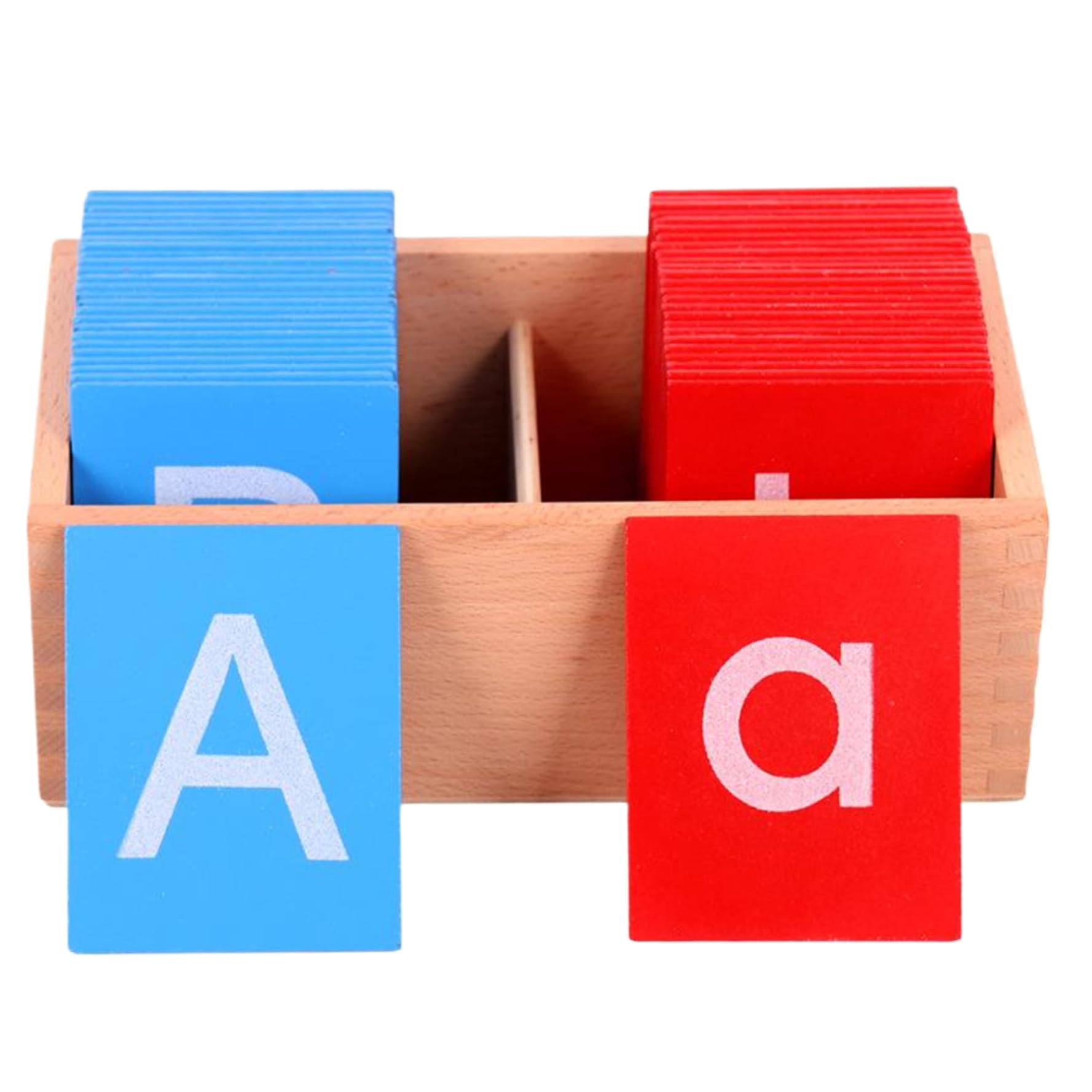 Schede Flash dell'alfabeto, Lettere minuscole e maiuscole in Carta vetrata Montessori in Legno