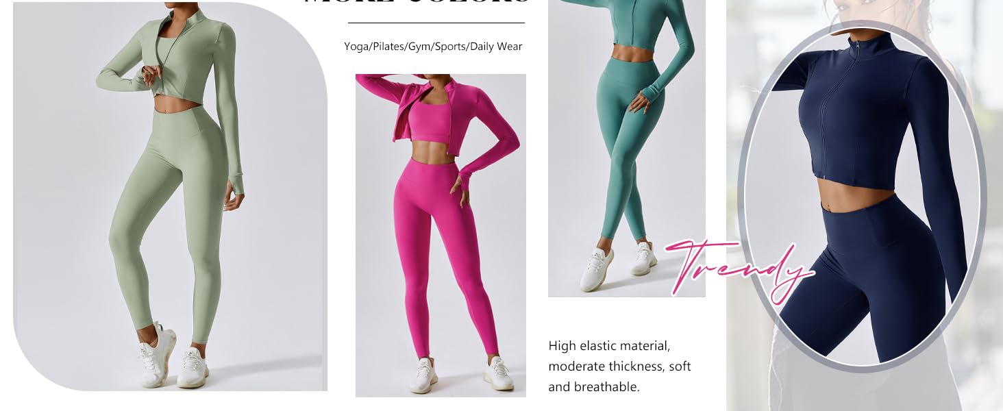 Generisch Damski zestaw do jogi – długi rękaw crop jacket, sportowy biustonosz i legginsy z wysokim stanem