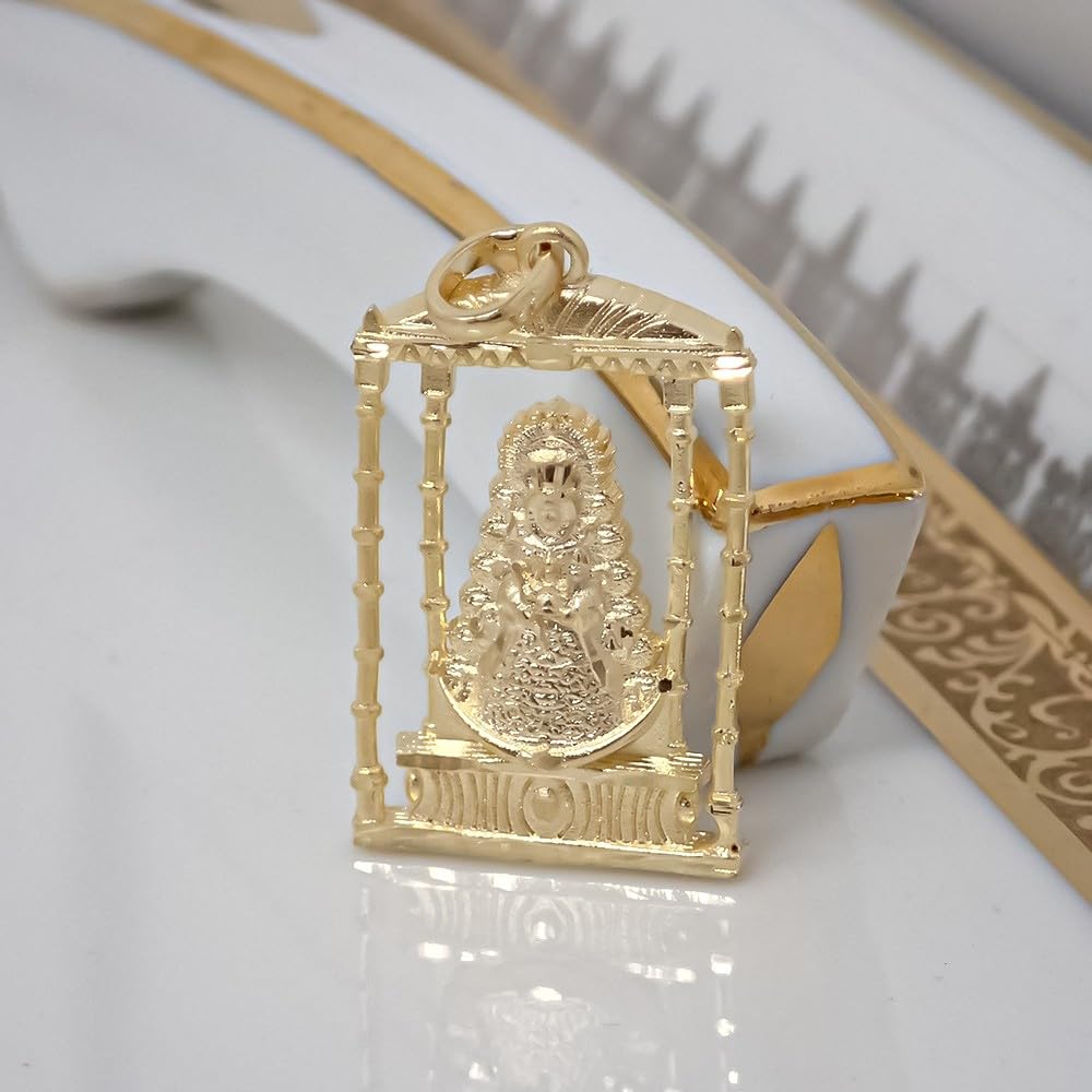 Virgen del Rocío Bajo Palio Colgante Plata Ley 925m maciza 29mm. chapado oro sobre Andas de Salida