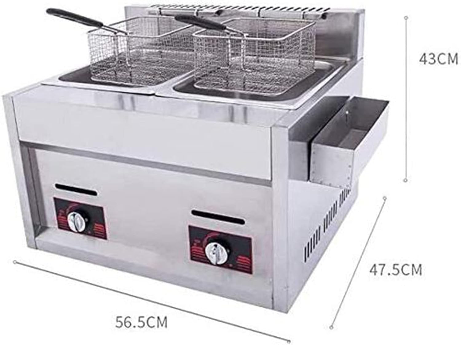 Commercial Countertop Deep Gas Fryer Stainless Steel Electric Deep Fryer Outdoor Cooker 10l Basket ×2 Chicken Chips Fryer Adjustable Firepower for French Fries Restaurant Home Kitchen