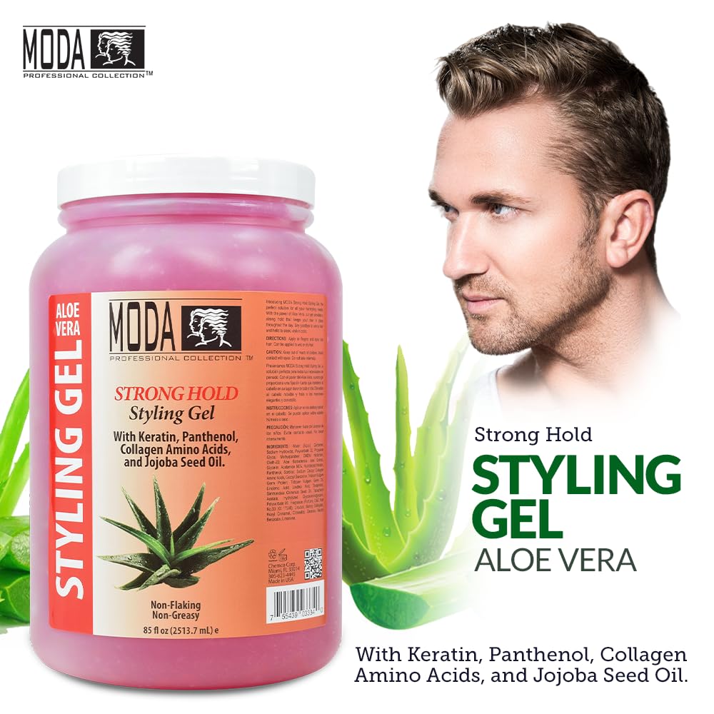 MODA - Strong Hold Styling Hair Gel - Nourishes and Repairs with Glycerin, Keratin, Panthenol, Collagen, and Vitamin E - Maximum Hold, Long-Lasting for All Hair Types - 85 Oz