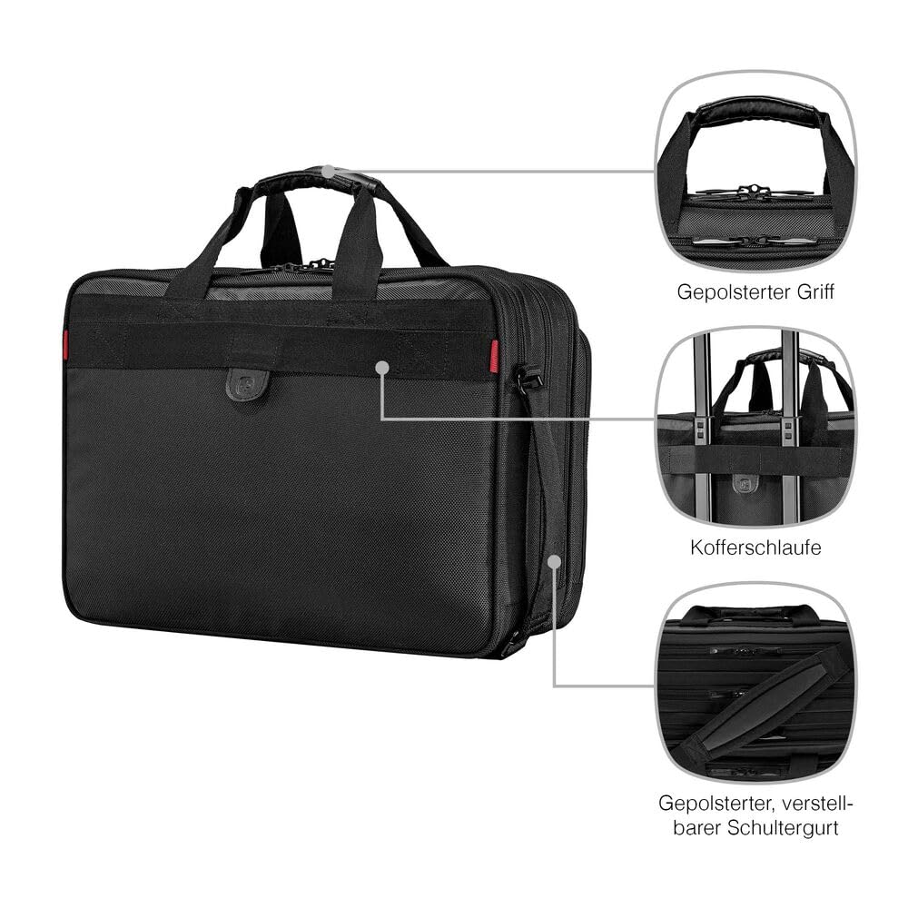 WENGER Synergy Laptop-Tasche, Aktentasche mit Notebookfach, Organizer, Büro, Business, Reisen, Schwarz