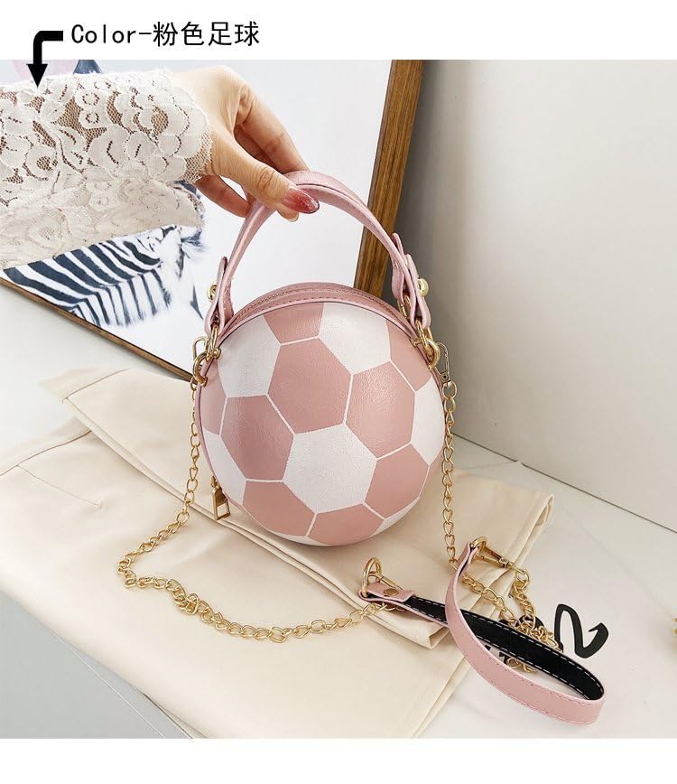 Football Purses for Women, Chain Shoulder & Crossbody Bag, Shaped Round PU Leather Personality Soccer Mom Bag (Pink 1)2