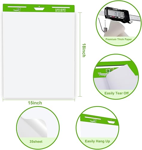 Miniatura 2 de Almohadilla de caballete adhesivo de 15 x 18 pulgadas, 35 hojasbloc, 4 blocs por paquete, 140 hojas, papel de caballete adhesivo blanco grande para