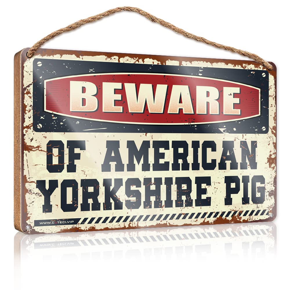 Dtha One Color Bathroom Signs Decor Funny Beware Of American Yorkshire Pig Wooden Sign Wood Decor Sign Hanging Decor Porch(15X28cm)