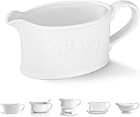 Kook 18oz Ceramic Gravy Boat - White Porcelain Pitcher for Sauces, Dressings & Creamer | Microwave Safe, Dishwasher Safe, Large Handle