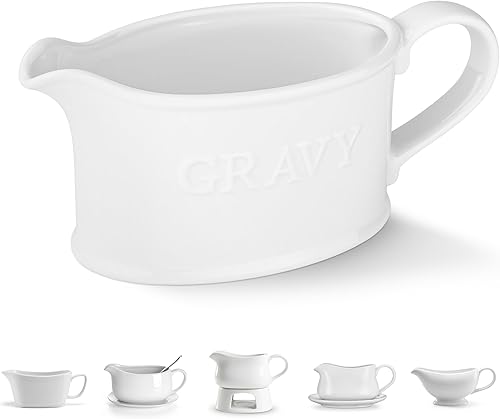 Miniatura 8 de Kook Salsera de cerámica, dispensador para servir, jarra de porcelana para salsas, aderezos y crema, asa grande, apto para microondas y