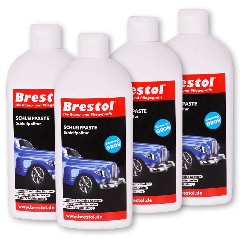 Brestol SCHLEIFPASTE 4x 500 ml - Schleifpolitur Autopolitur - entfernt Kratzer & Schrammen - Rostspuren Farbspuren Reibspuren - Lackreiniger Kratzerentferner