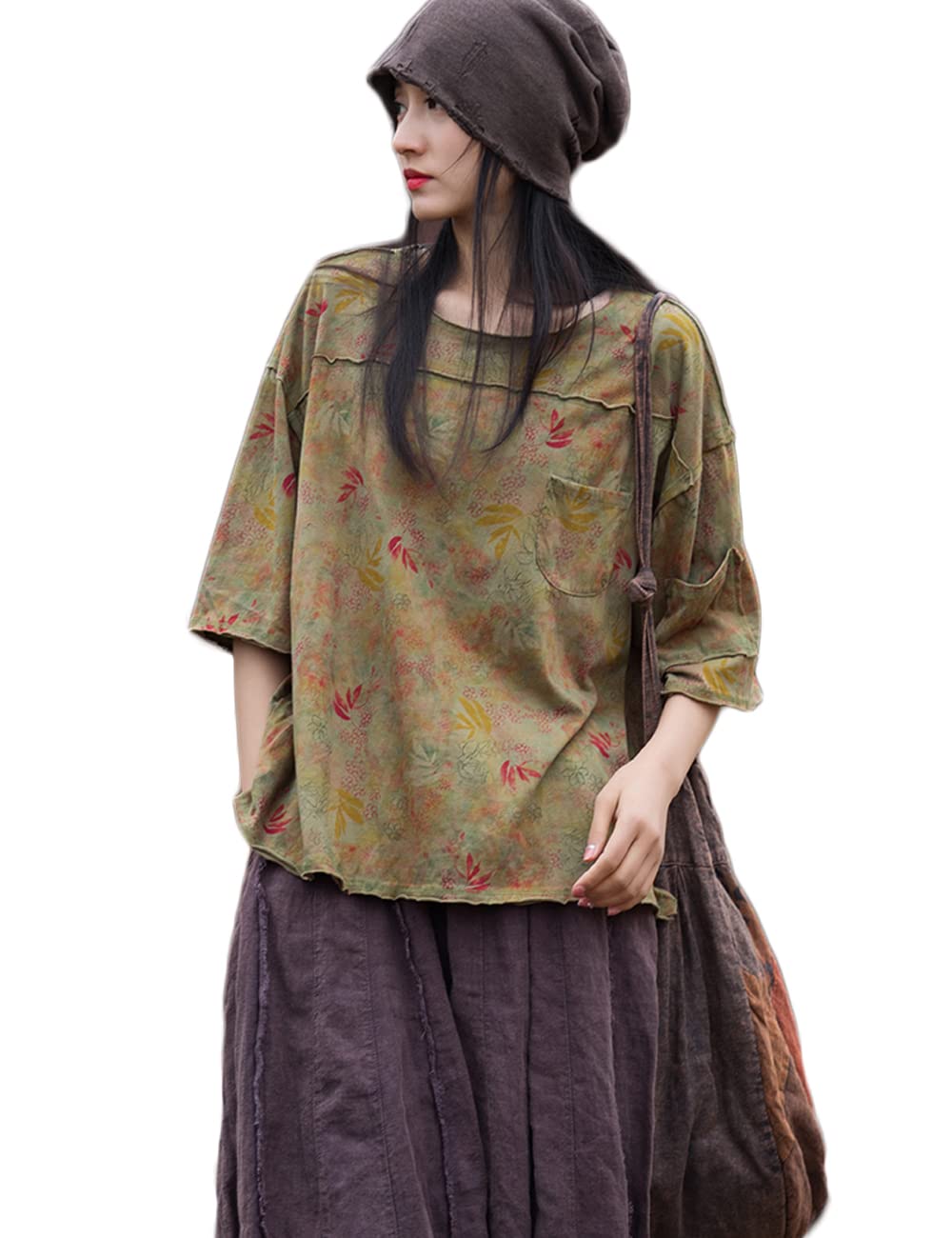 NFYM Camisetas de verano para mujer, blusa con estampado floral, manga corta, camiseta alta y baja, casual, cómodas camisetas de algodón