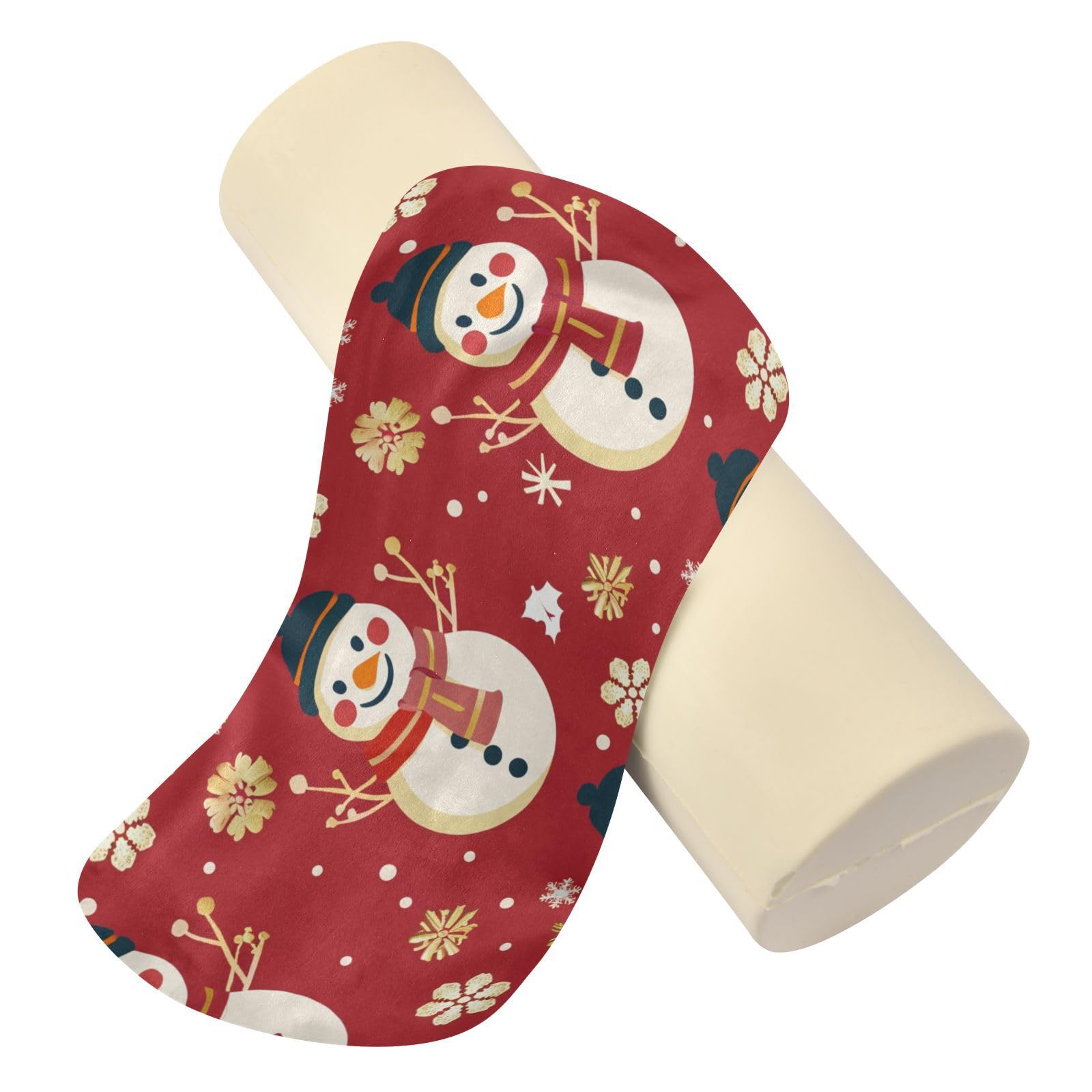 miaozhen Xmas Snowman Red Gold Cylinder Back Pillow Round Pillows for Couch almohada Redonda para el Cuello 5.5''x17''