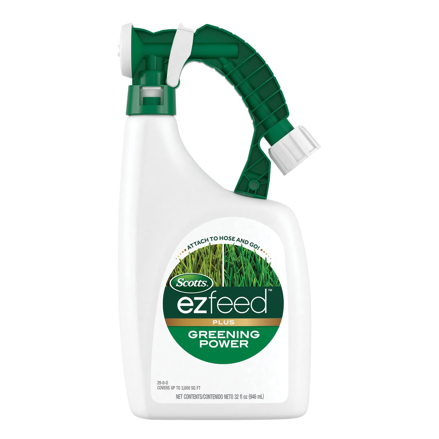 Scotts EZ Feed Plus Greening Power: 2,000 sq. ft., Works Quickly, Fertilizer for Green Lawns, Use on All Grass Types, 32 oz.