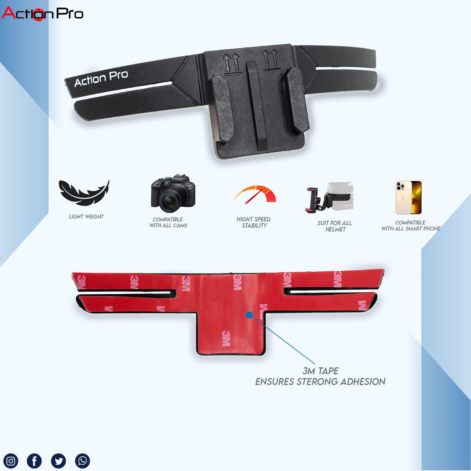 Action Pro Helmet 3M Chin Mount Strap Set, Compatible with Smartphones & GoPro Hero 13/12/11/10/9/8/7/6/5/4, DJI Osmo, Insta360, SJCAM & Other Action Cameras (Pack of 2) 1