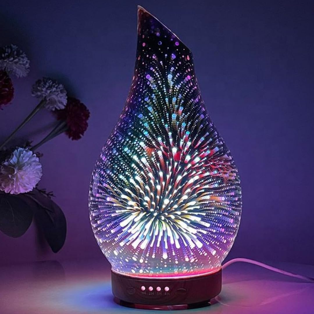 Porseme Aromadiffuser, luchtbevochtiger, 150 ml, handgeblazen, 3D- luchtbevochtiger, ultrasoon, stil, 7 kleurwisselende leds, kamerbevochtiger, BPA-vrij, voor woning, yoga, SPA, met timer (zilver