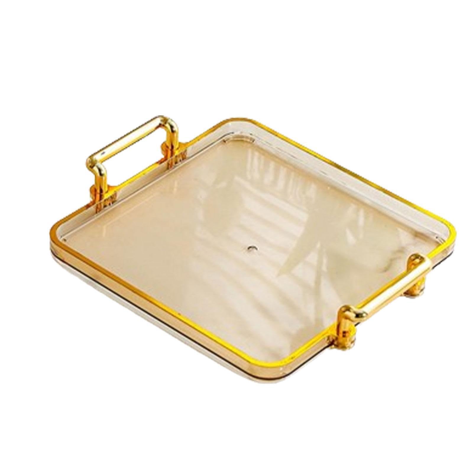 LIXSAZSE Gold Rim Snack Serving Tray Offers Stylish Decorative Functionality Serving Snacks During Special Events Tray With Gold Handles Cosmetic Storage, Amber, 22x18.5x3.5cm