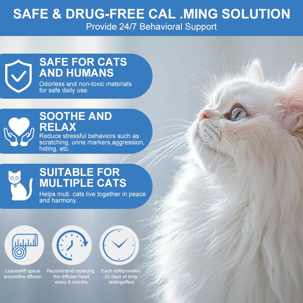 Aomig Pets Recharge Diffuseur pour Chats Lot de 6 * 48ml, Recharge Complexe de Phéromones, Pheromones Aider Votre Chat à se Calmer