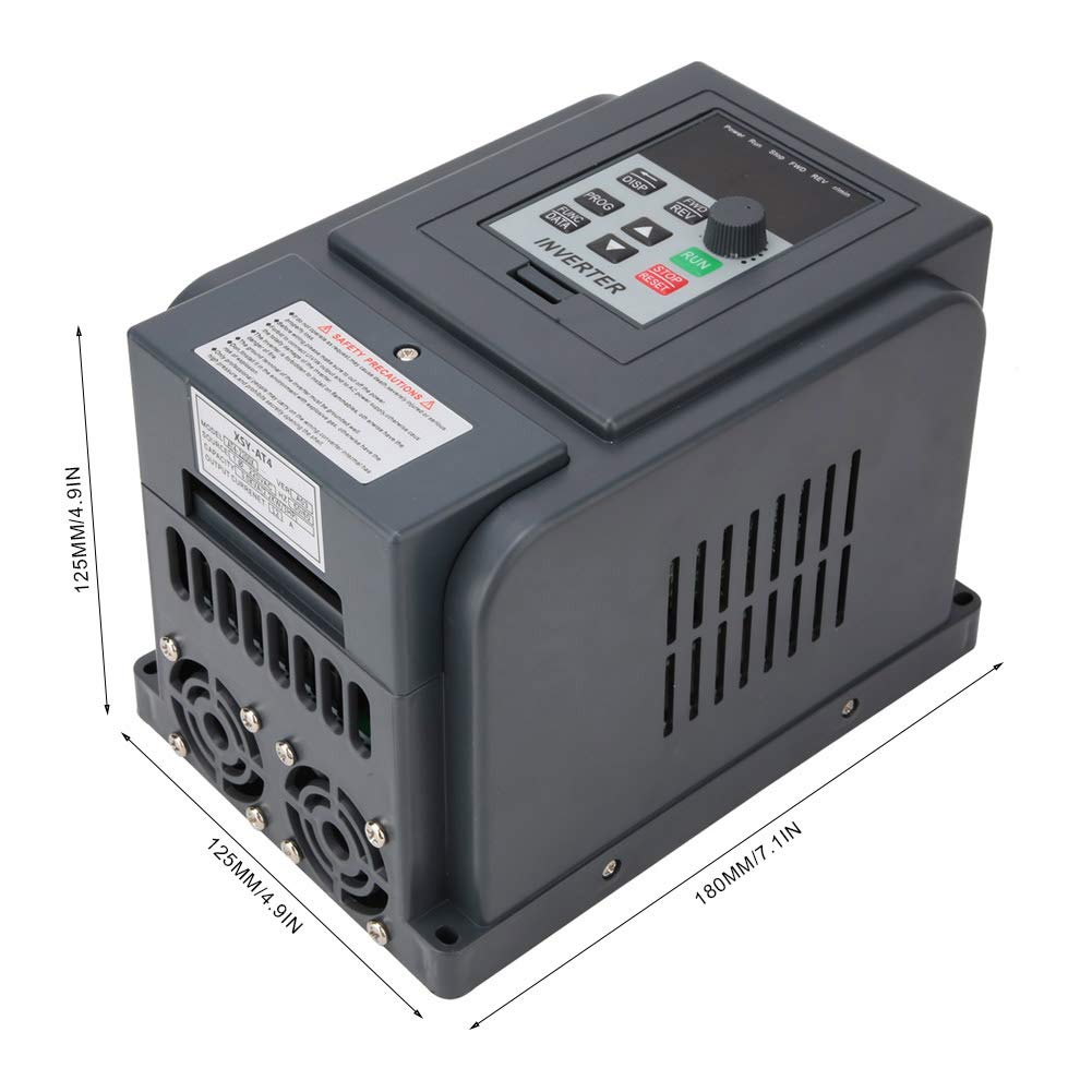 Fafeicy Inverter Motore Convertitore di Frequenza Variabile, 2,2 kW, 220V Monofase a 380V Trifase, 12A, Controllo PWM, 125x180x125mm