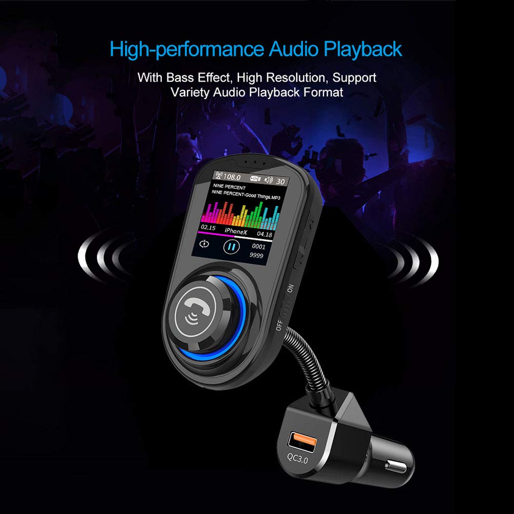 Bluetooth FM Transmitter for Car, 1.8 Inch Color LCD Screen QC3.0 Car Charger Wireless Handsfree FM Transmitter Bluetooth 5.0 Car Radio MP3 Player