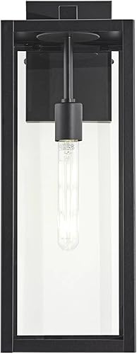 Miniatura 5 de John Timberland Titan - Juego de 2 lámparas de pared modernas para exteriores, marco rectangular negro místico, paneles de cristal transparente de