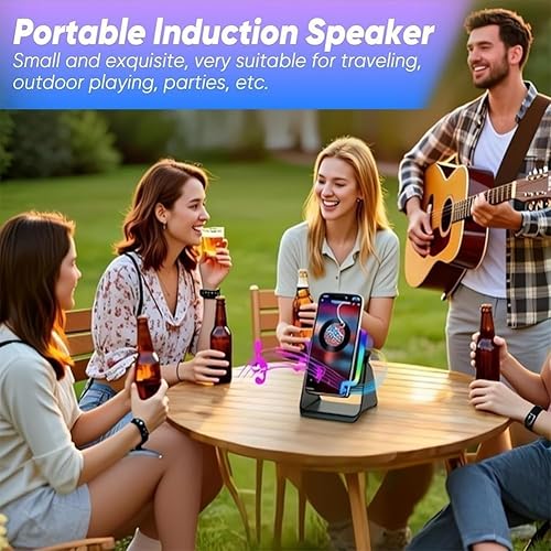 Miniatura 5 de Altavoz Bluetooth de inducción inalámbrico 5 en 1 con soporte ajustable para teléfono, compatible con 360, soporte de audio versátil y altavoces de