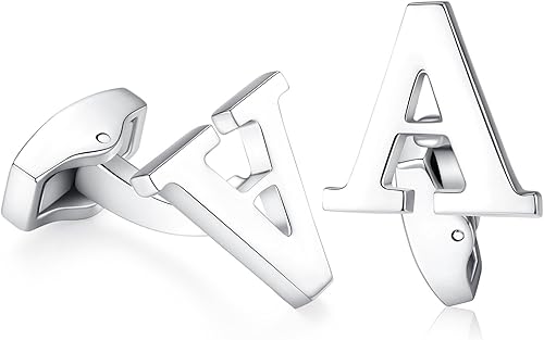 Gemelos con letra del alfabeto inicial para hombre con caja de plata