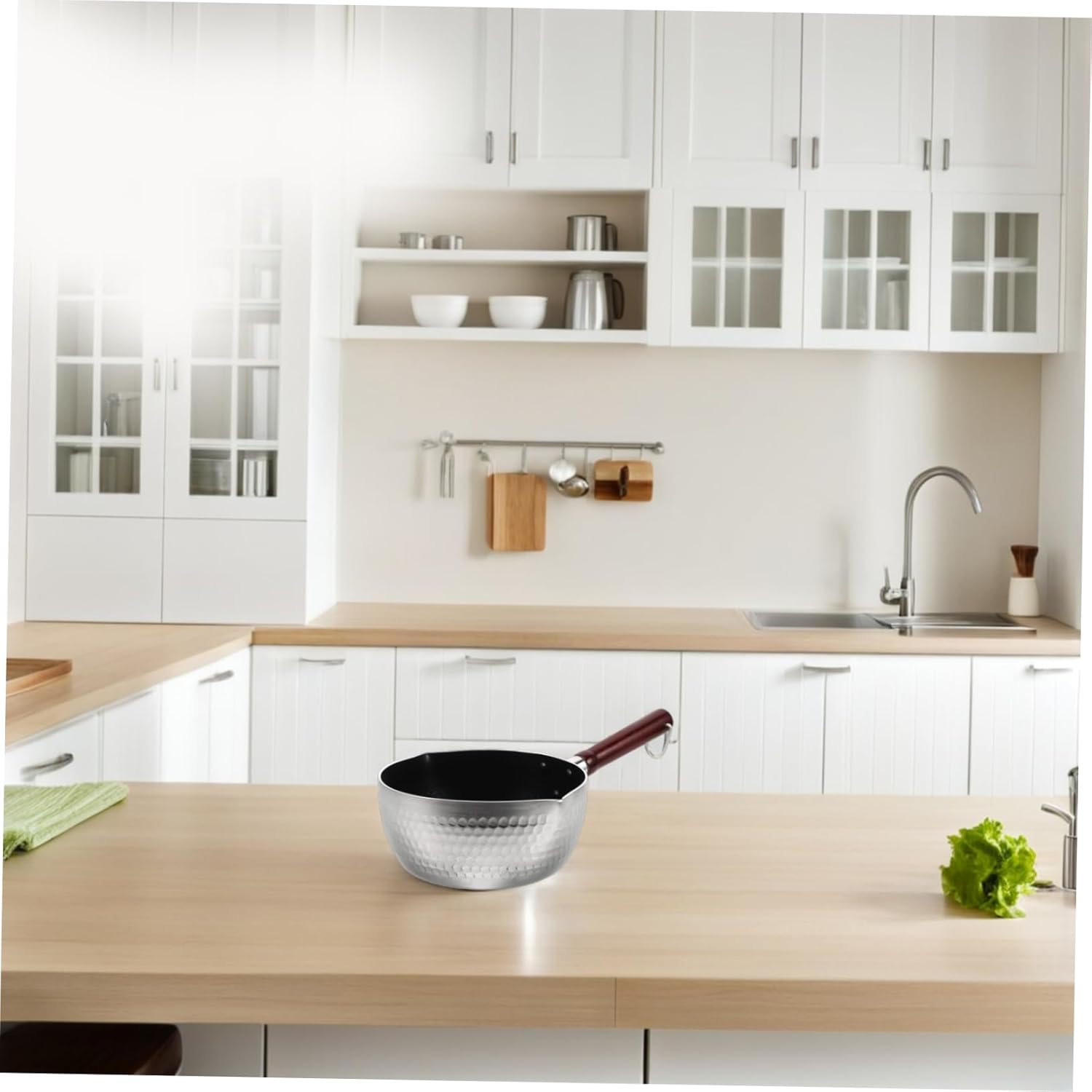 Nonstick Saucepan Wooden Handle Japanese Cookware for Milk Ramen Soup Stovetop