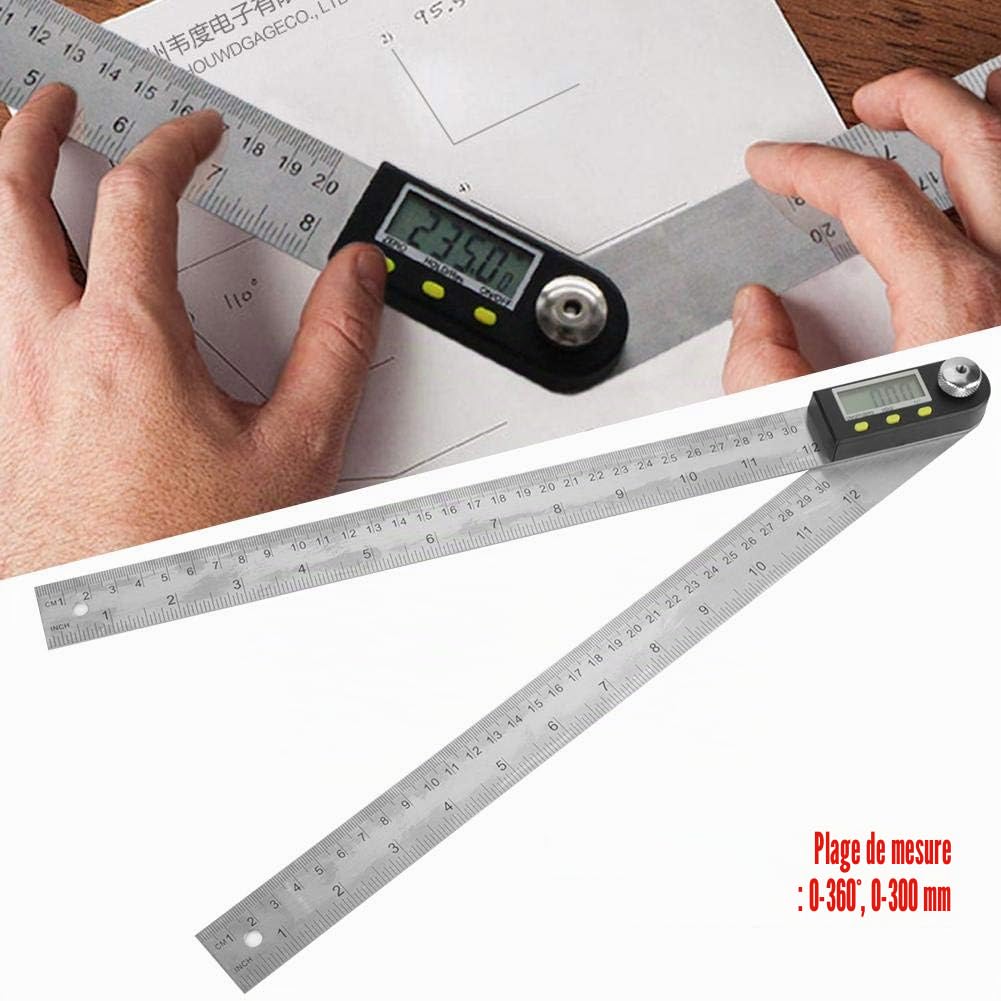 Règle D'angle Numérique 2 En 1 Angle Finder 0-300mm 360 ° Acier Inoxydable Rapporteur Electronique Goniomètre Jauge Règle Écran LCD Avec Fonction De Verrouillage