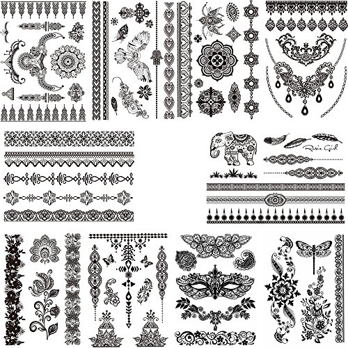 10 Sheets Cool Fashion Black Flower DIY Fake Temporary Tattoos Stickers for Women Girls Adult Body Art by SkyCooool