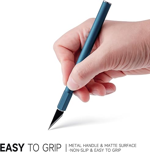 Miniatura 2 de FOSHIO Paquete de 2 cuchillos Exacto, cuchillo de pasatiempo gris con 10 cuchillas Exacto, cuchillo de manualidades con tapa de seguridad, cuchillo