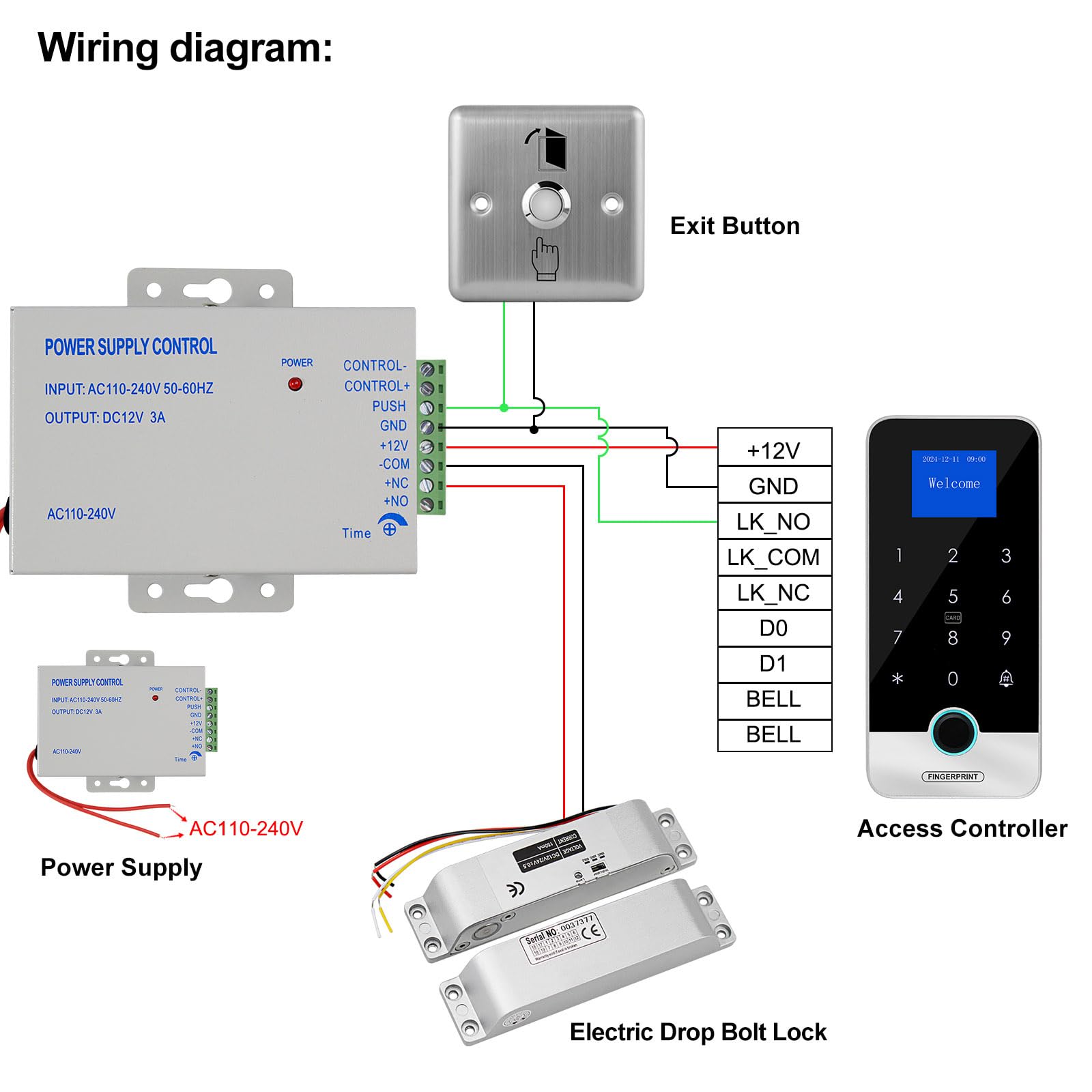 Kit de control de acceso de seguridad ReaIOKbii con Bluetooth y aplicación Tuya, controlador de acceso inteligente con huella dactilar y RFID, cerradura de puerta con teclado táctil, cerradura
