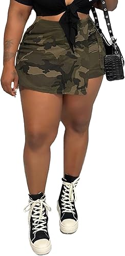 Vakkest Pantalones cortos tipo cargo de camuflaje para mujer, estilo casual, de cintura alta, pantalones cortos con estampado de camuflaje y